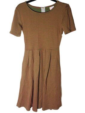 lularoe Amelia shirt dress zip back pockets green red stripes size xs READ NEW